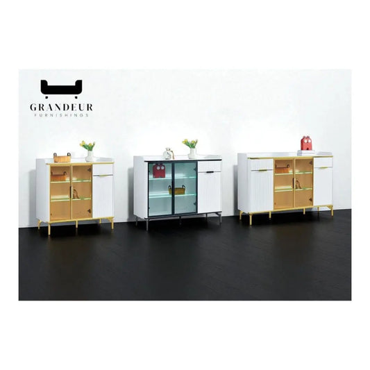 Side Cabinet with LED Lighting & Sintered Stone Top – Available in Three Sizes Grandeur Furnishings