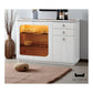 Side Cabinet with LED Lighting & Tempered Glass  Glossy White Finish Sleek Storage Solution Grandeur Furnishings