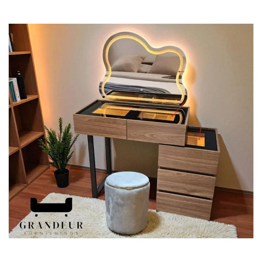 Dressing Table with LED Light & Elegant Wood Finish Vanity Desk Grandeur Furnishings