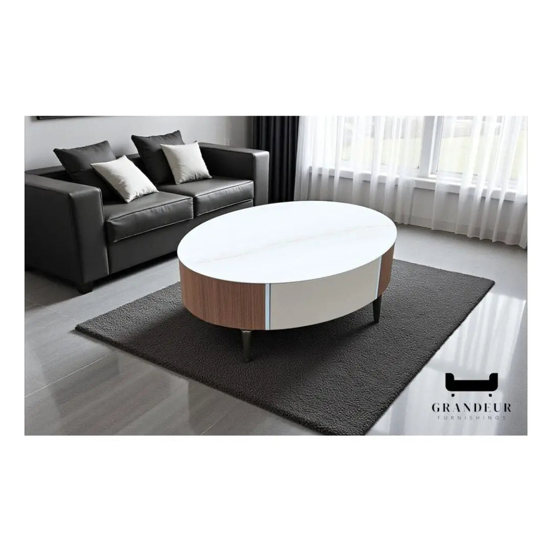 Elegant Oval Coffee Table with Soft-Closing Drawer Grandeur Furnishings