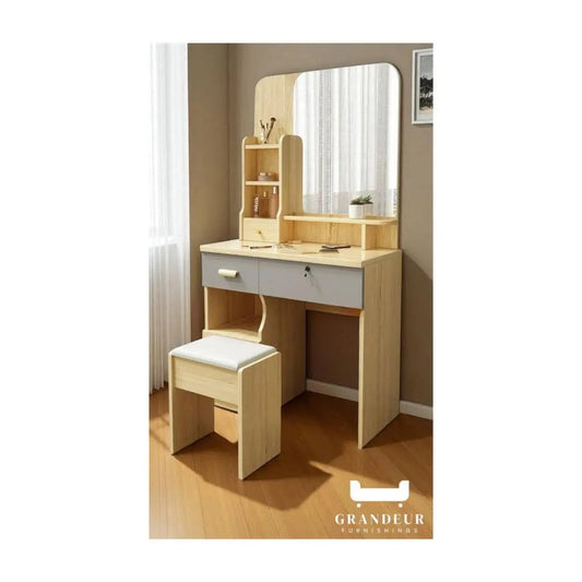 Wooden Dressing Table Set with Vanity Mirror & Make Up Storage Grandeur Furnishings