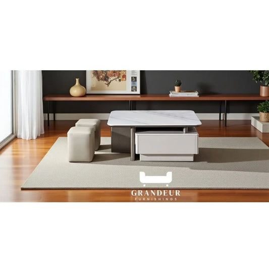 Elegant Coffee Table with Stools and Soft-Closing Drawers Grandeur Furnishings