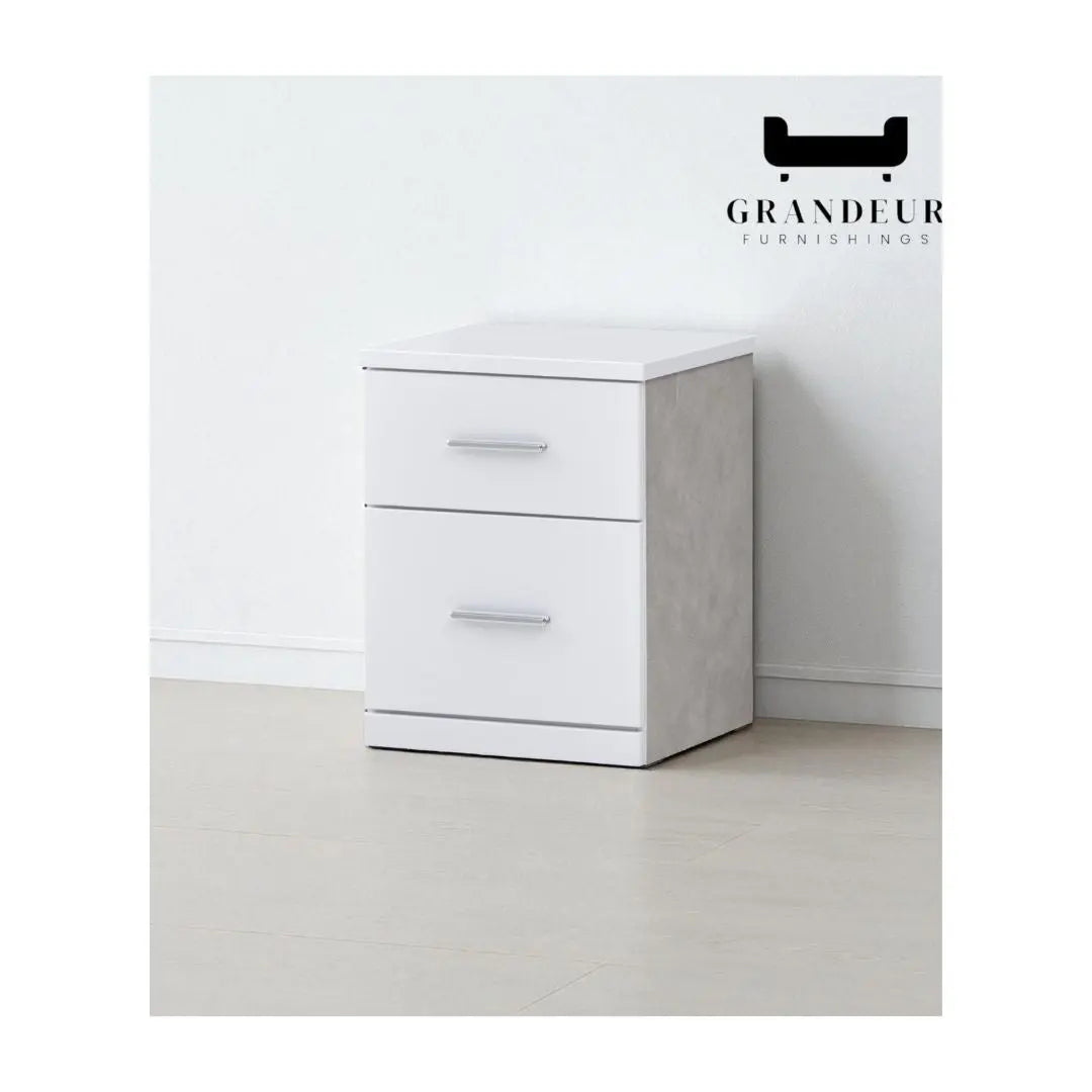 Modern 2-Drawer Bedside Table in White & Grey Finish Grandeur Furnishings