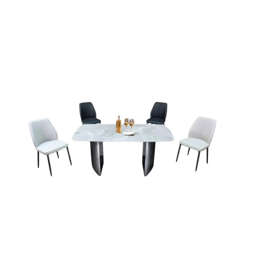 Luxury Pandora White Sintered Stone Top Dining Table Set with Stylish Black Or Beige Grandeur Furnishings
