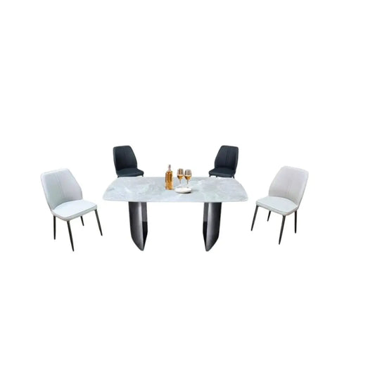 Luxury Pandora White Sintered Stone Top Dining Table Set with Stylish Black Or Beige Grandeur Furnishings