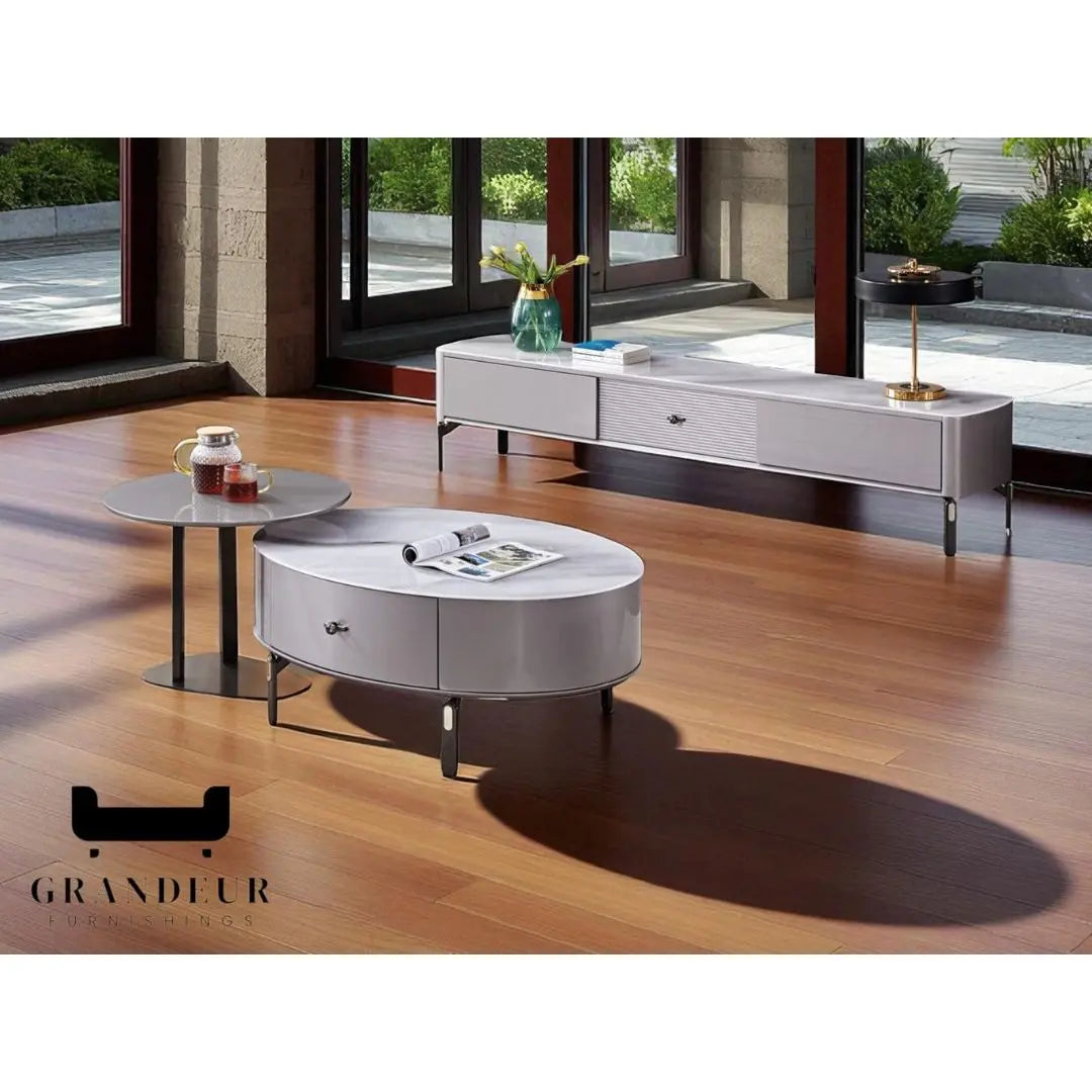 Glass-Top TV Console & Coffee Table Set Grandeur Furnishings