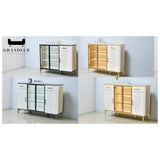 Side cabinets with glass doors and black or gold-coloured frames