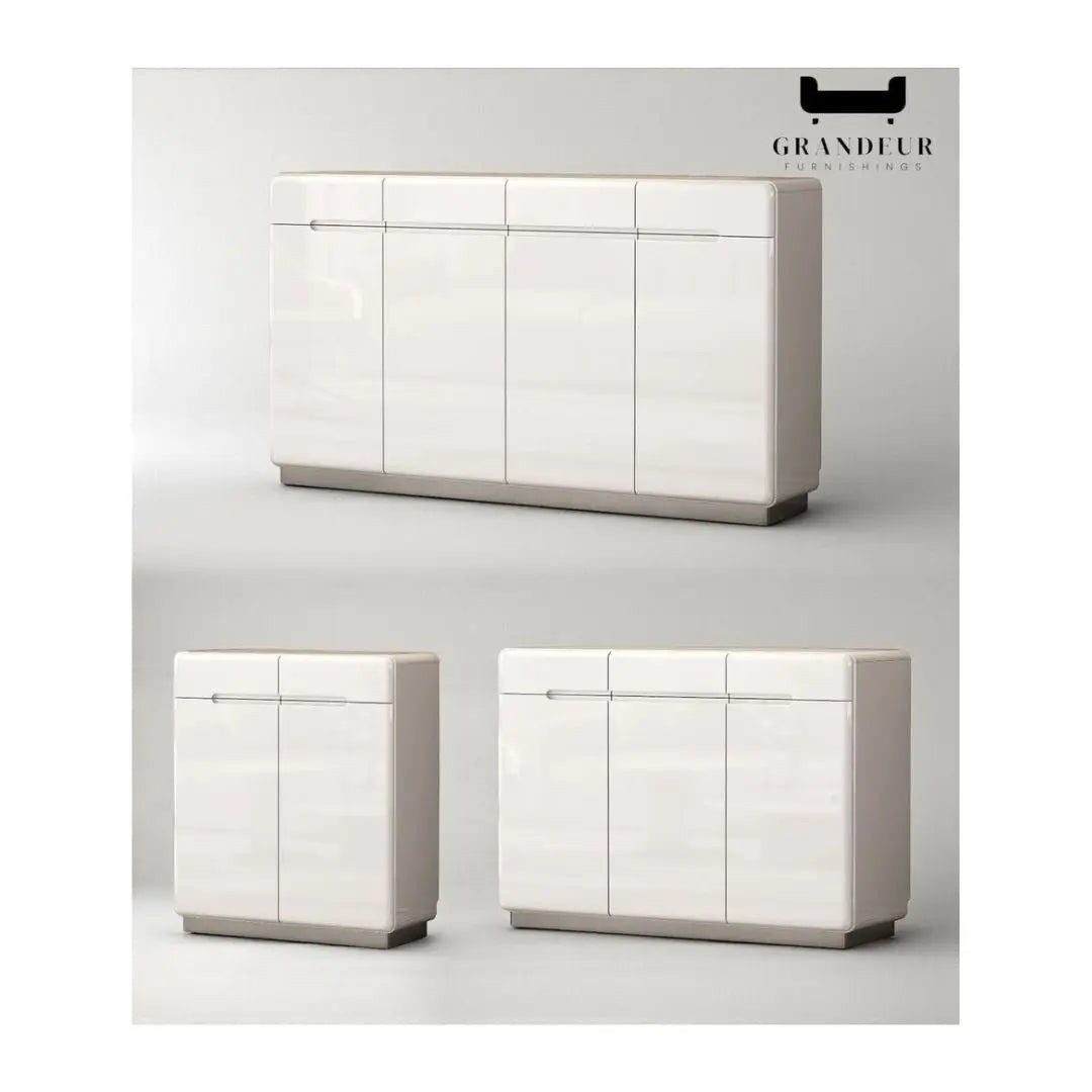 Modern Gloss White & Grey Shoe Cabinet with Round Edges - Multiple Sizes Available Grandeur Furnishings