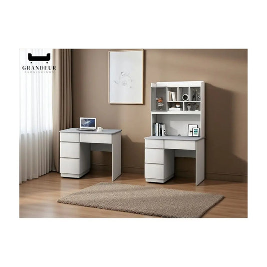 Grey Study Table with Storage & Stylish Design – Available in Compact and Shelved Options Grandeur Furnishings