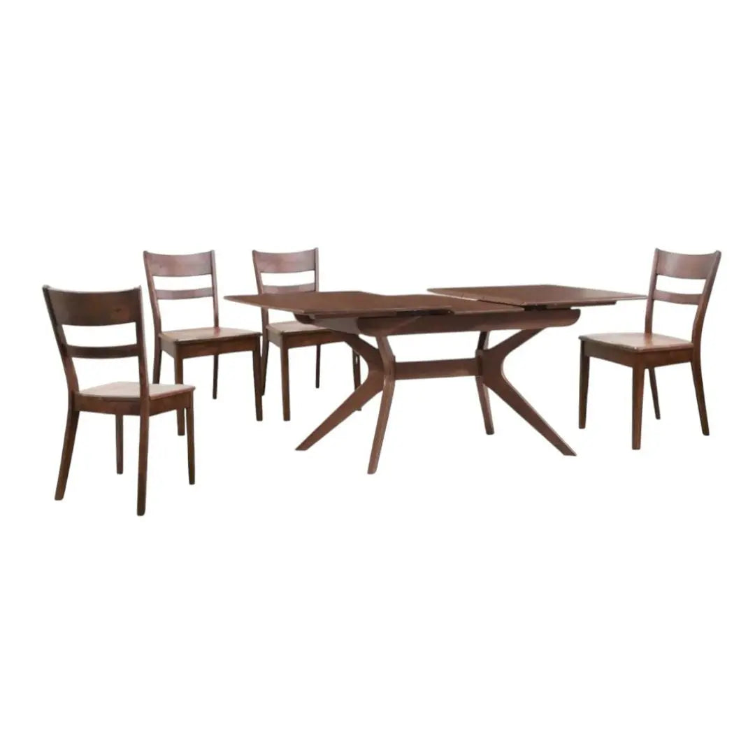 Elegant Solid Rubber Wood Dining Table Set with Extendable Table & Classic Chairs 1+4 Grandeur Furnishings