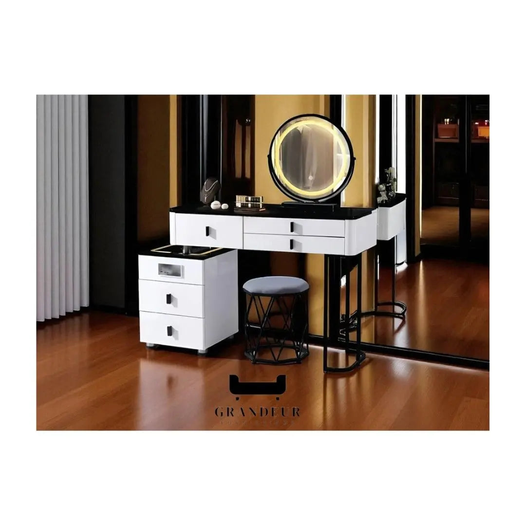 Modern Dressing Table with LED Light, Speaker and USB Charging Grandeur Furnishings