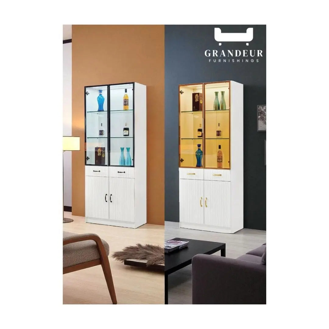 Modern Glass Display Cabinet with Storage Grandeur Furnishings
