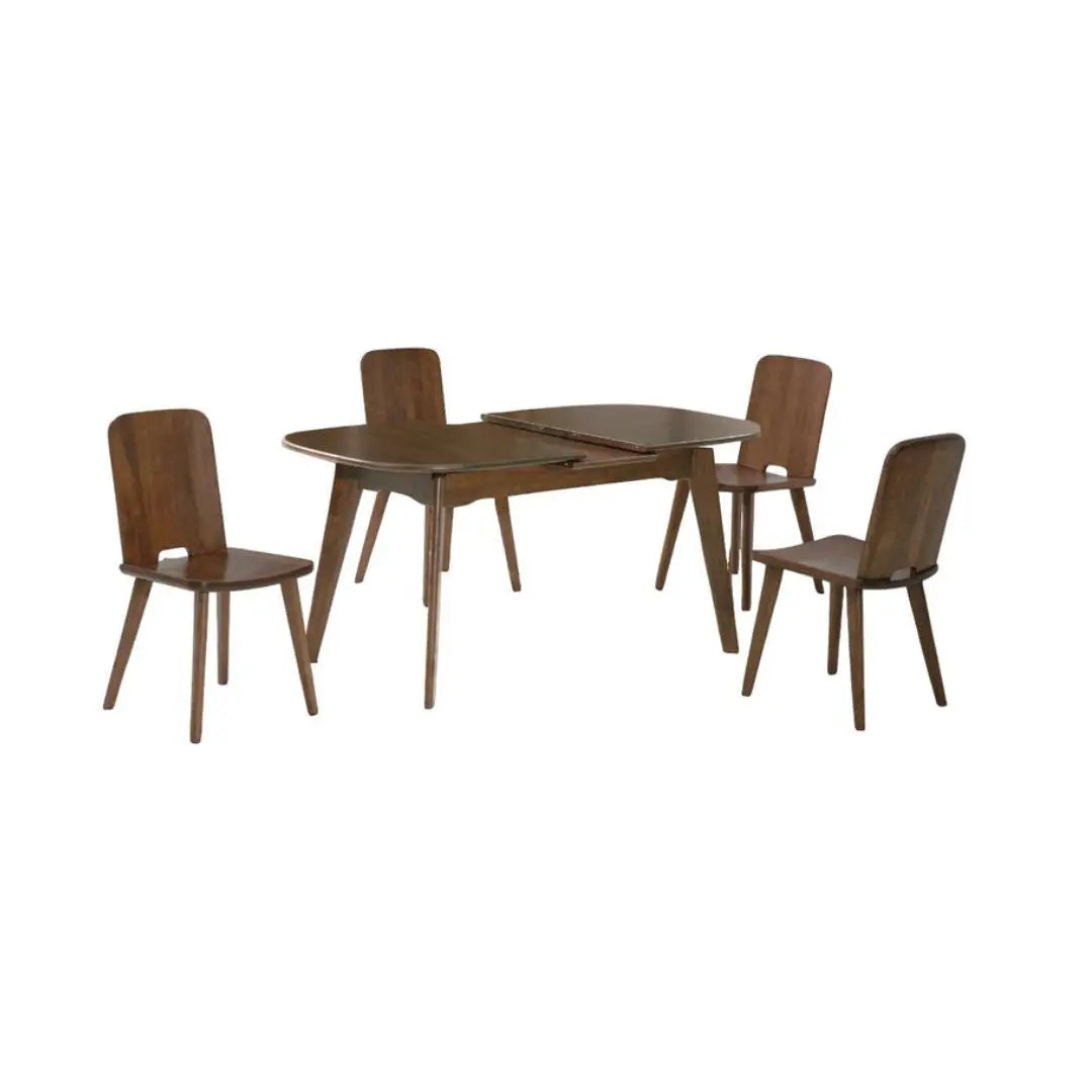 Solid Rubber Wood Dining Table Set with Extendable Table & Elegant Chairs and Bench 1+1+4 Grandeur Furnishings