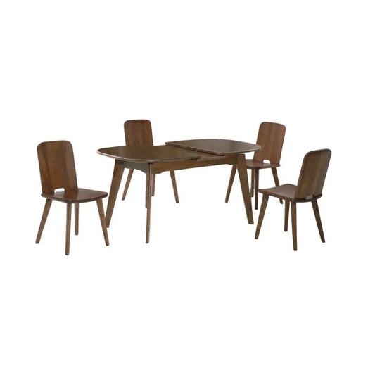 Solid Rubber Wood Dining Table Set with Extendable Table & Elegant Chairs and Bench 1+1+4 Grandeur Furnishings