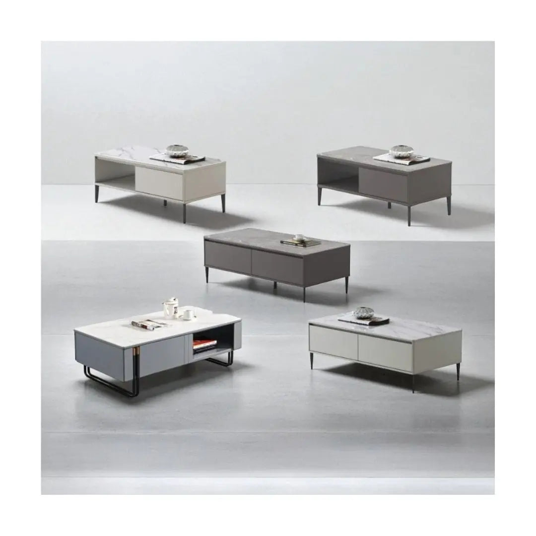 Contemporary Sintered Stone Coffee Table with Storage Grandeur Furnishings