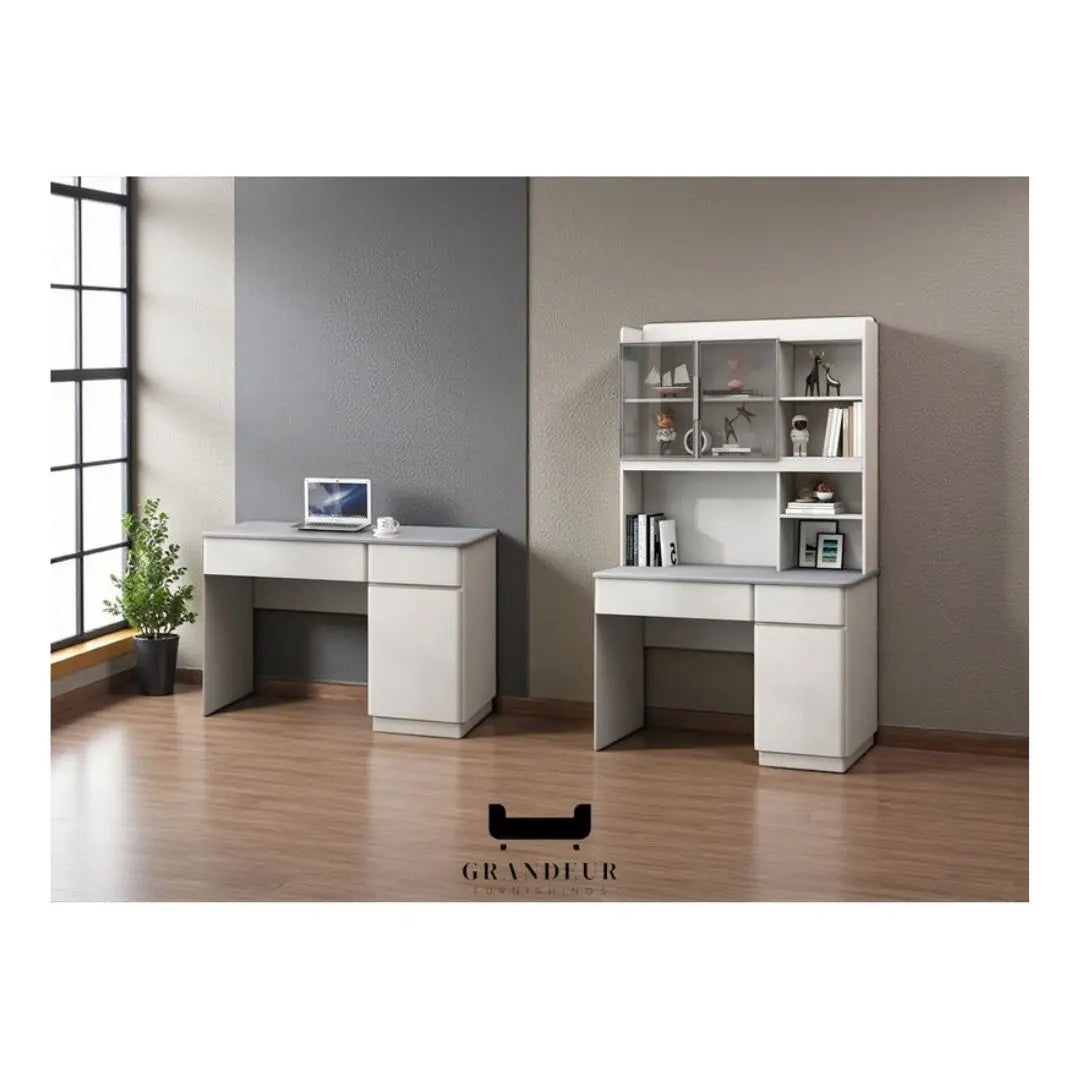 Study Table with Glitter Grey Top & Light Grey Base - Functional & Stylish Grandeur Furnishings