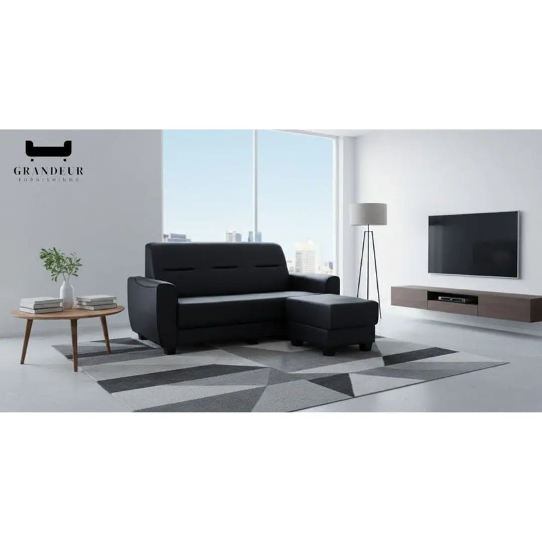 Sleek 3-Seater Sofa with Ottoman Foot Stool Grandeur Furnishings