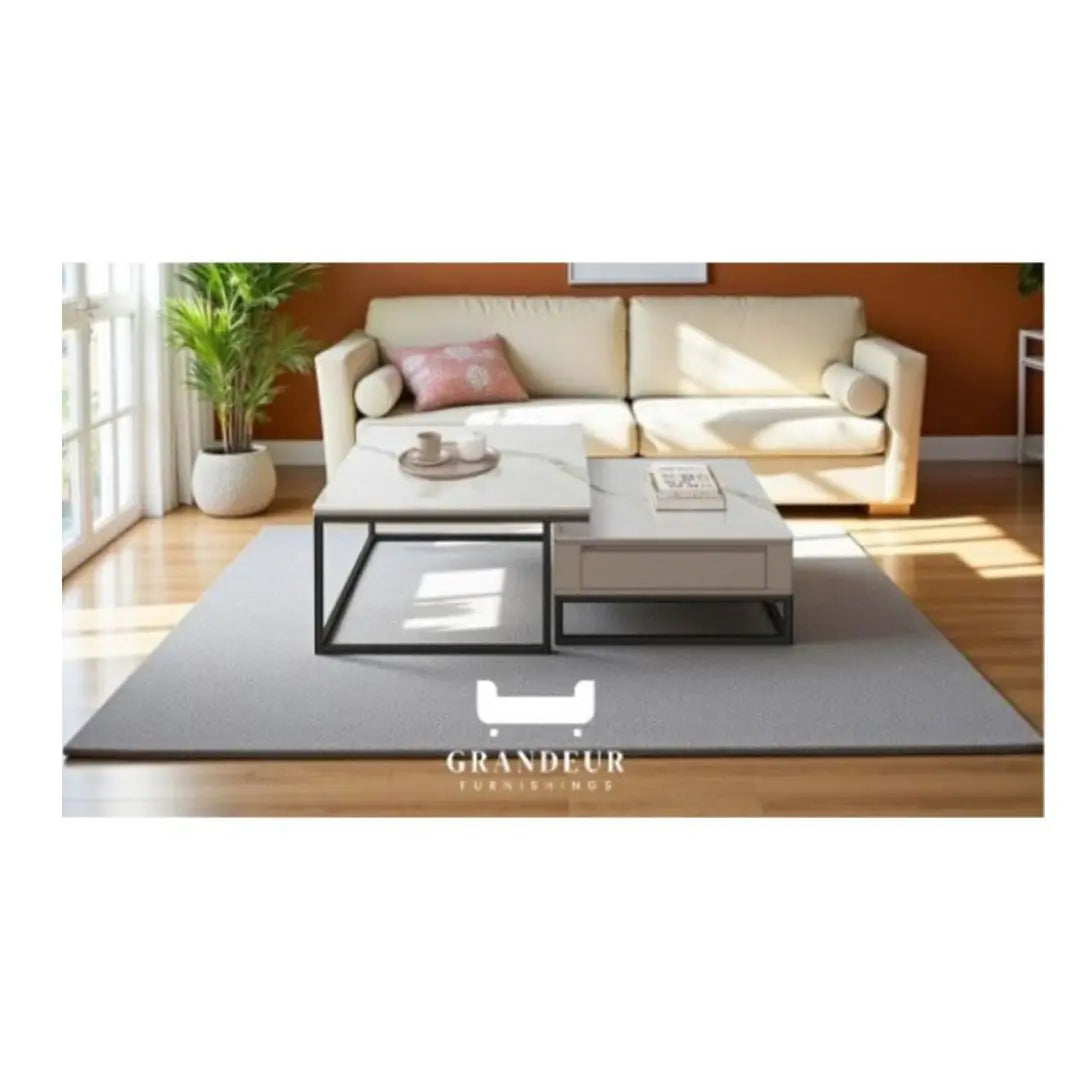Square Coffee Table Set with Storage Drawers & Gloss Sintered Stone Top Grandeur Furnishings