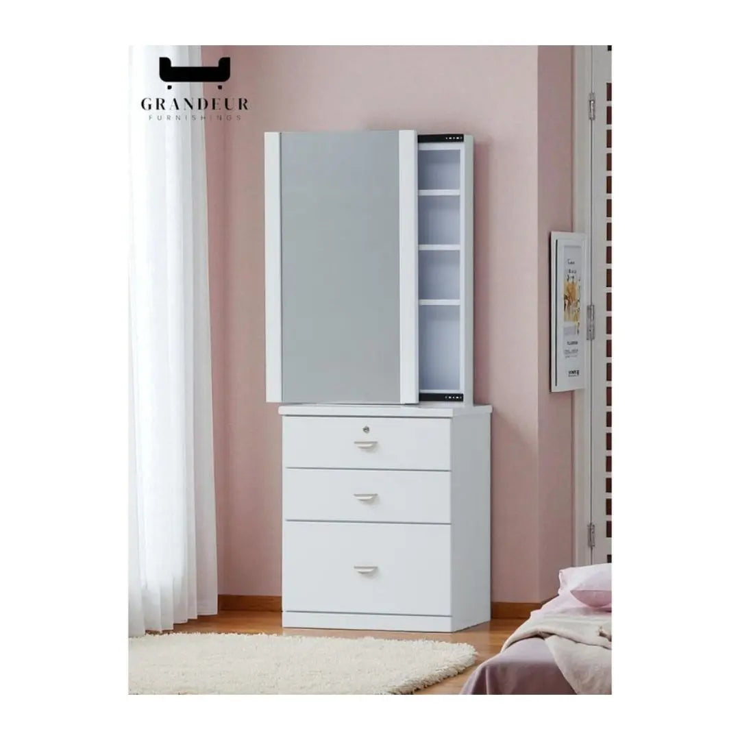 White Dressing Table with Vanity Mirror and Make Up Storage Drawers Grandeur Furnishings