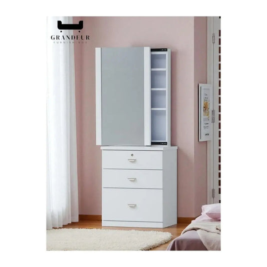 White Dressing Table with Vanity Mirror and Make Up Storage Drawers Grandeur Furnishings
