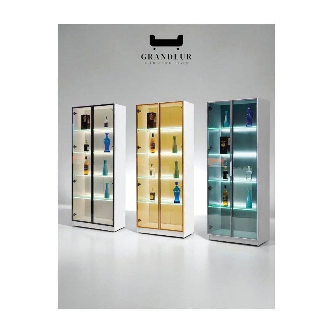 Modern LED Glass Display Cabinet with 5 Shelves Grandeur Furnishings
