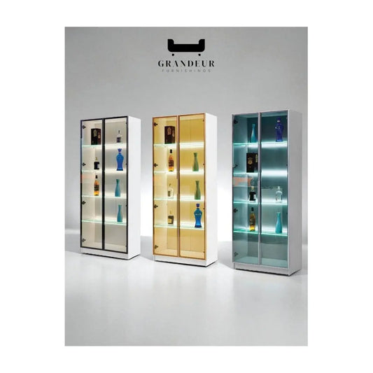 Modern LED Glass Display Cabinet with 5 Shelves Grandeur Furnishings