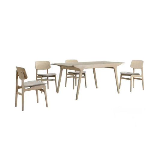 Nordic Wooden Extendable Dining Table With Solid Wood Legs 1+4 Chairs Grandeur Furnishings