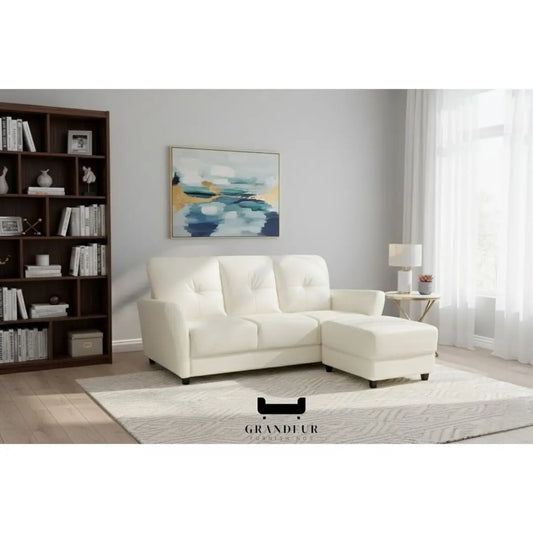3 Seater Faux Leather Sofa with Ottoman Stool  - 3 Seater Couch Foot Stool Grandeur Furnishings
