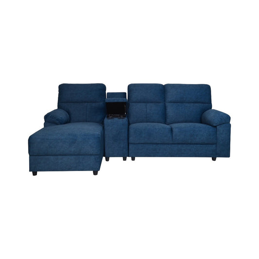 Montre Fabric L-Shape Sectional Sofa with Storage Console & Cup Holders Grandeur Furnishings