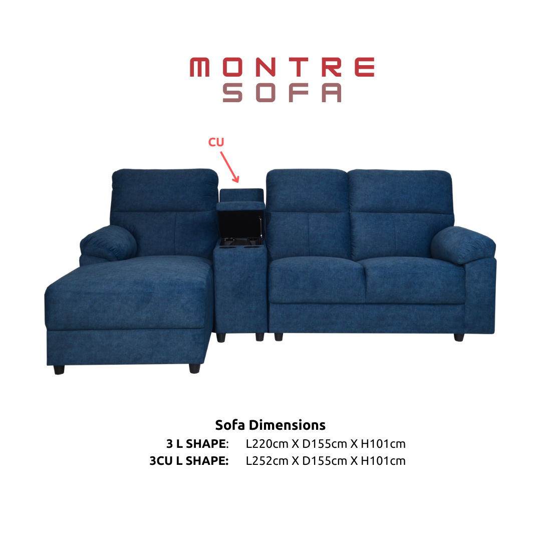 Montre Fabric L-Shape Sectional Sofa with Storage Console & Cup Holders