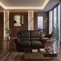 Dark brown Icon loveseat in a softly lit living room