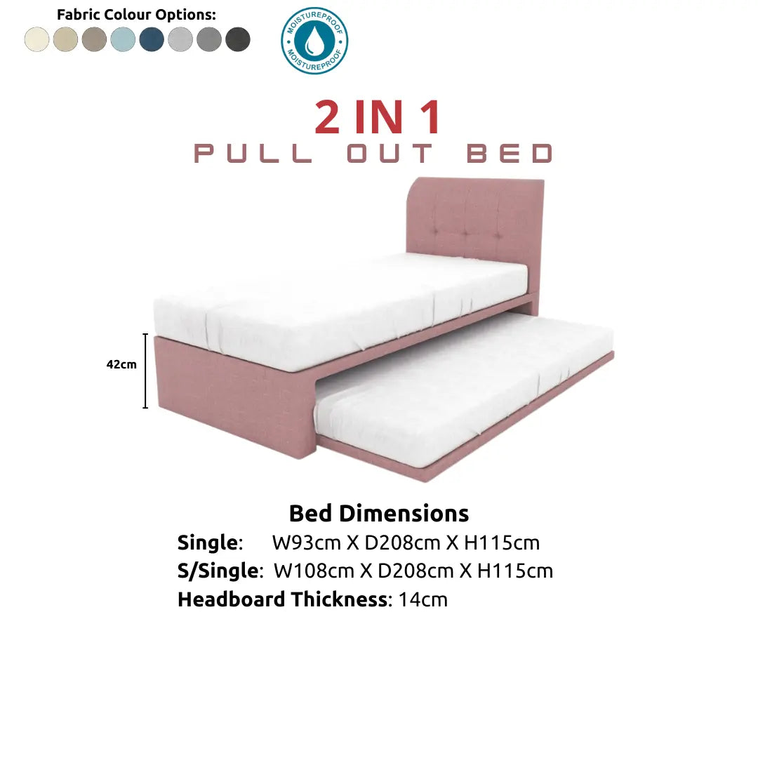 Alvera 2-in-1 Pull Out Bed Frame | Modern Upholstered Bed with Slide-Out Bed Grandeur Furnishings