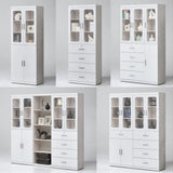 White book cabinets with glazed doors in several configurations