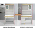 White study desk options with dimensions and top detail