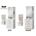 White dressing table colour options with dimension diagram