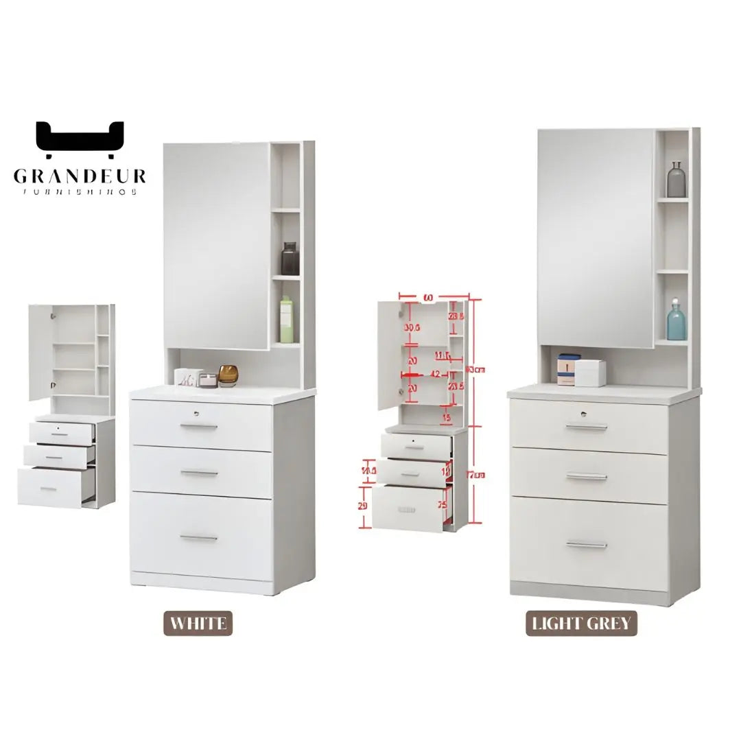 Elegant Dressing Table with Vanity Mirror and Make Up Storage Shelves Grandeur Furnishings