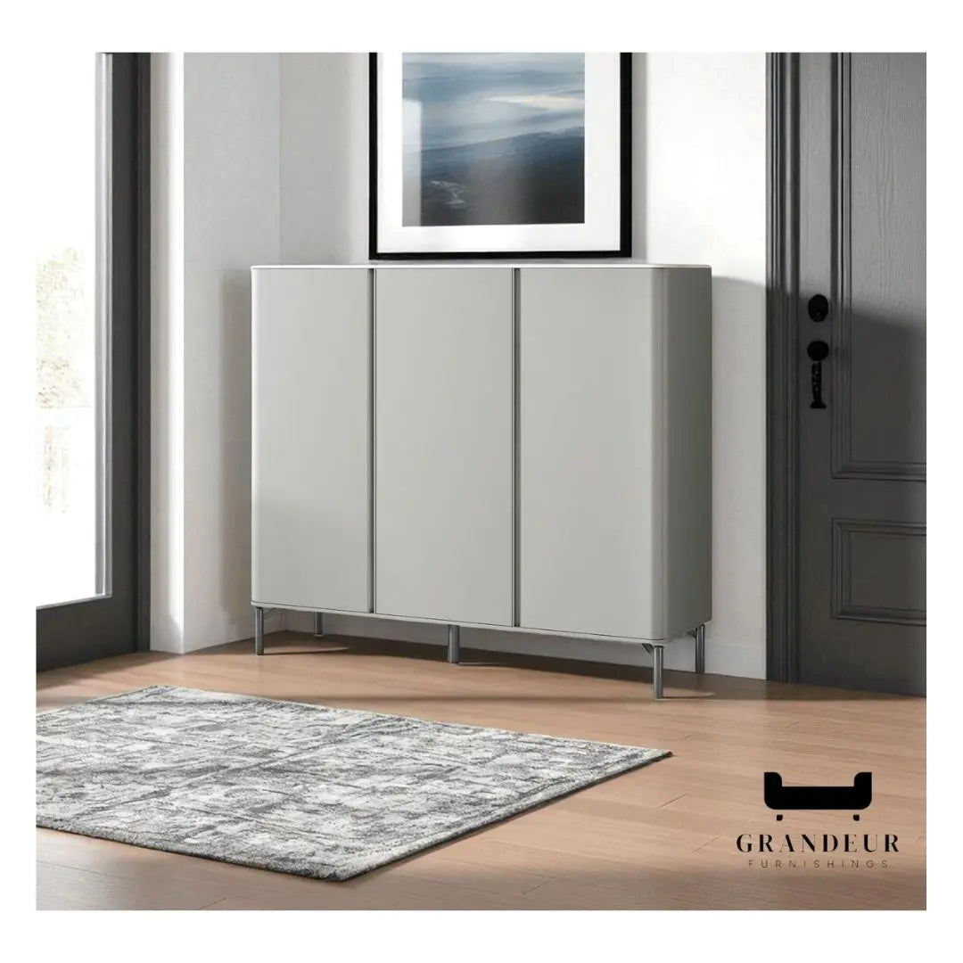 Modern Microcrystalline Glass Shoe Cabinet - Multiple Sizes in Light Grey Grandeur Furnishings
