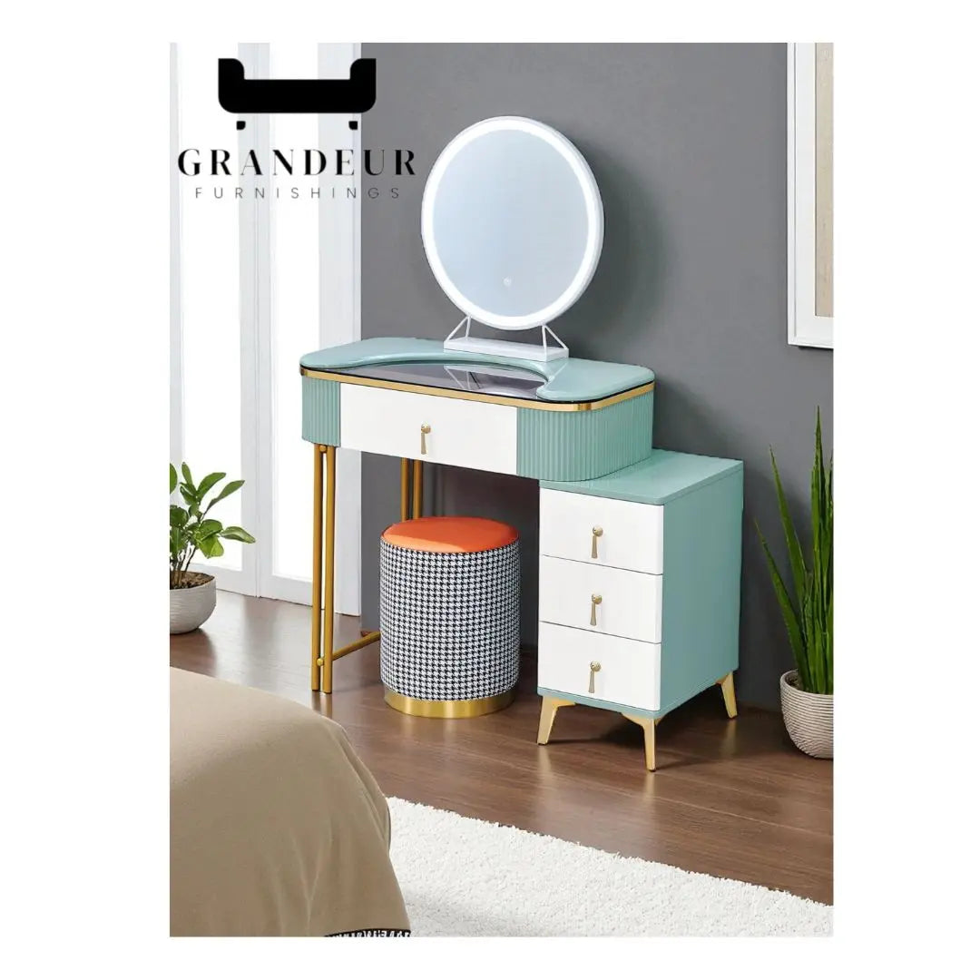 Dressing Table with Mirror and Storage (Green, Grey, and White Options) Grandeur Furnishings