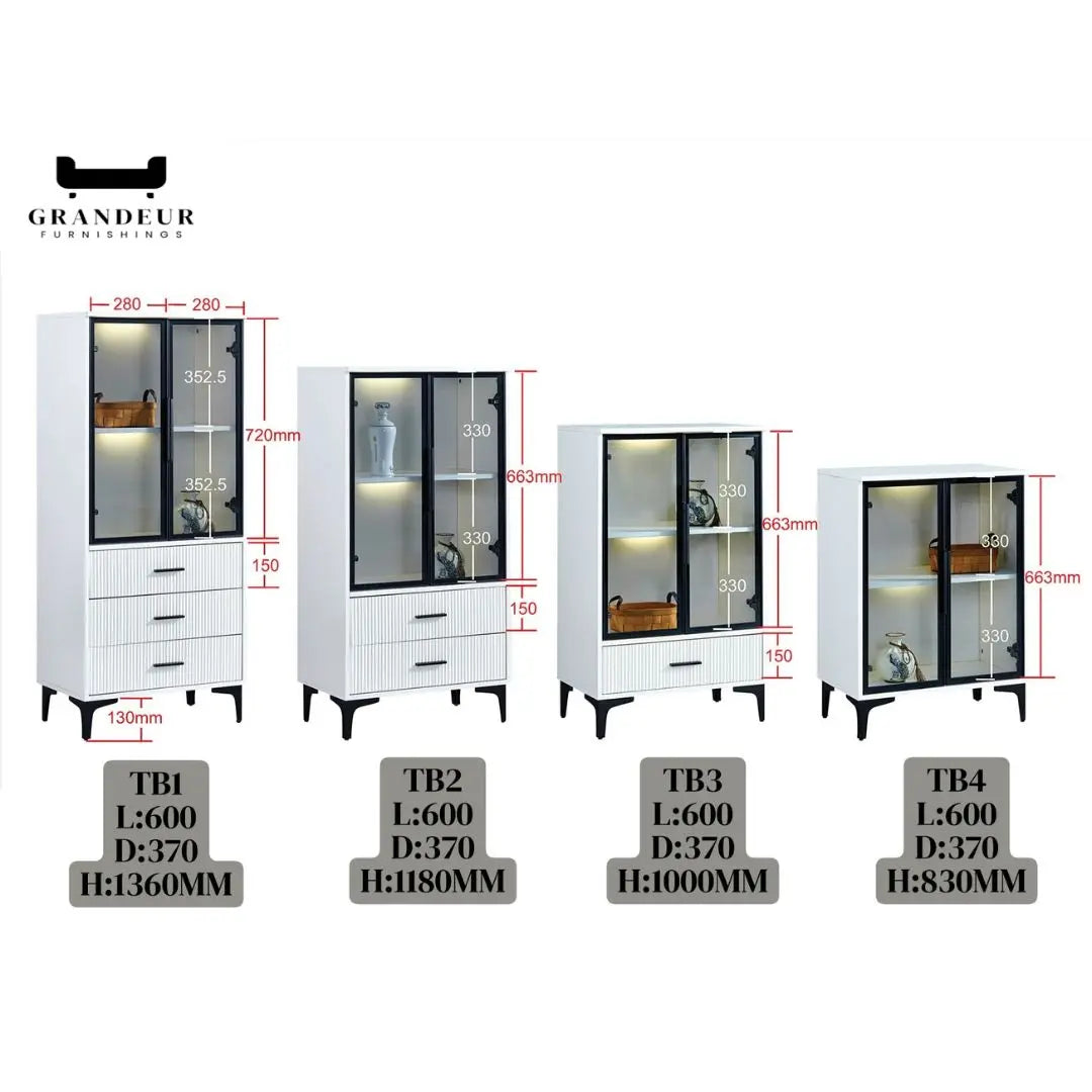 Elegant Glass Side Cabinet – Available in Four Sizes Grandeur Furnishings