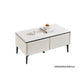 Stylish White Coffee Table with Storage Drawers and Sleek Black Legs Grandeur Furnishings