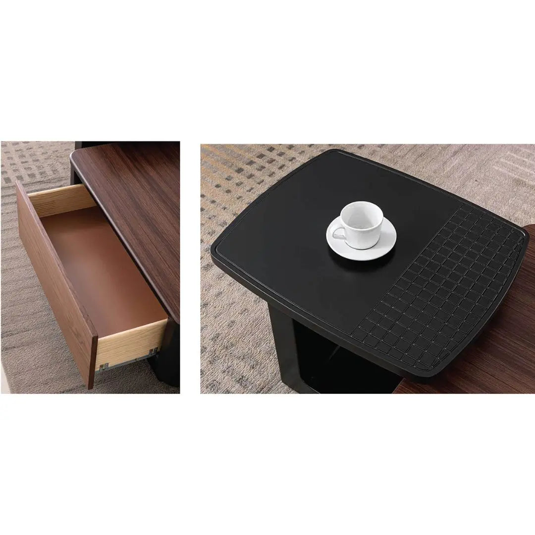Modern Matte Brown & Black Coffee Table with Phenolic Wood Grain Glass Top Grandeur Furnishings