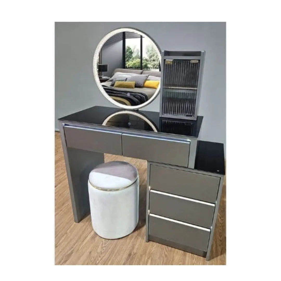 Dressing Table with LED Mirror and Tempered Glass  Vanity Set Grandeur Furnishings
