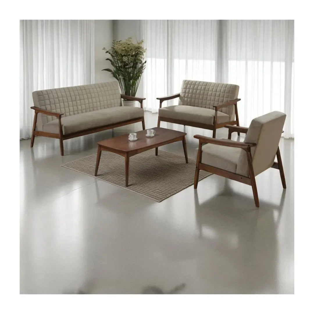 Elegant Wooden Sofa Set with Velvet Fabric Grandeur Furnishings