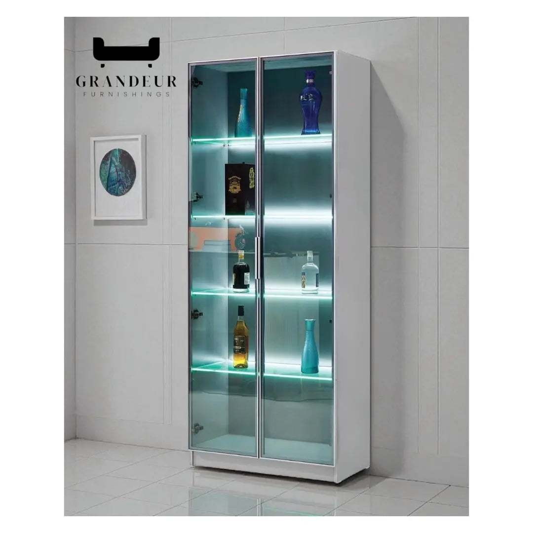 Modern LED Glass Display Cabinet with 5 Shelves Grandeur Furnishings