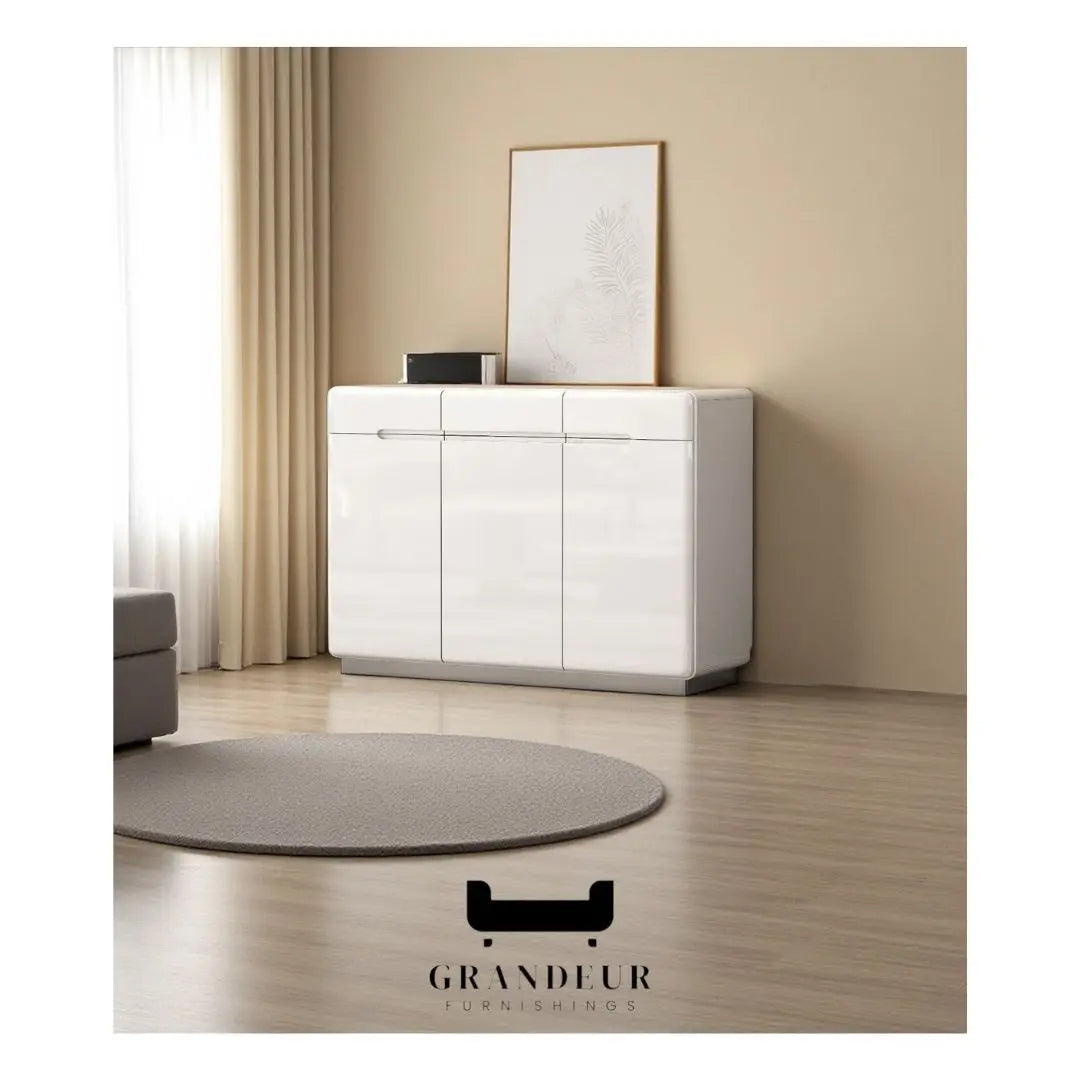 Modern Gloss White & Grey Shoe Cabinet with Round Edges - Multiple Sizes Available Grandeur Furnishings