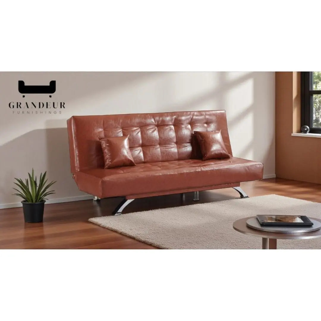 Stylish and Versatile Sofa Bed in Brown and Black Leather Grandeur Furnishings