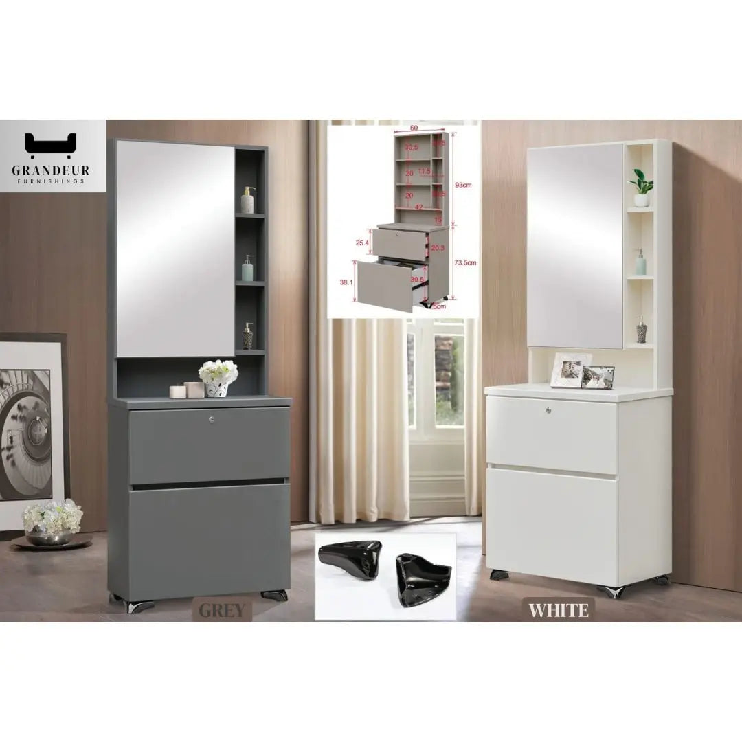 Dressing Table with Vanity Mirror & Storage Shelves Elegant Make Up Table Grandeur Furnishings