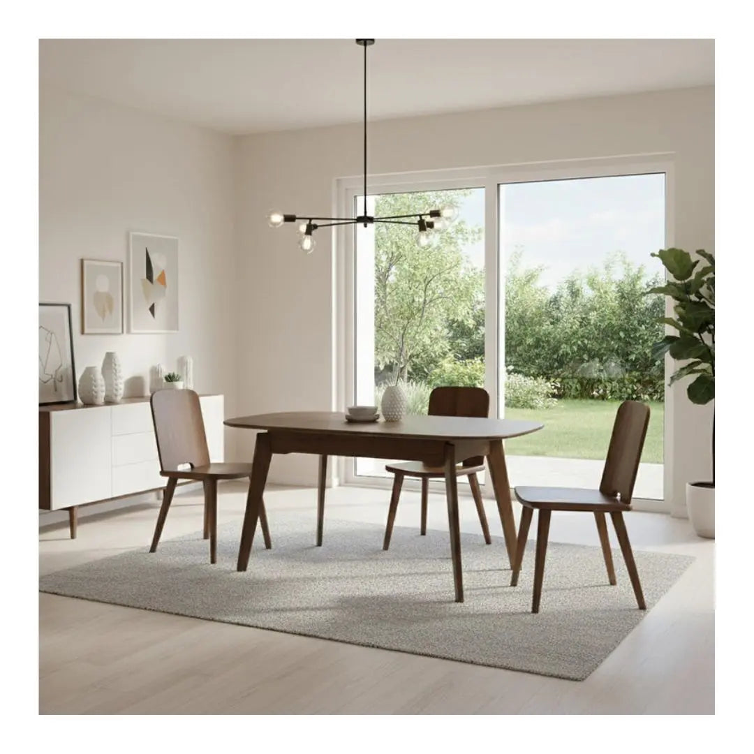 Solid Rubber Wood Dining Table Set with Extendable Table & Elegant Chairs and Bench 1+1+4 Grandeur Furnishings