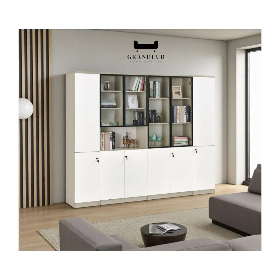 Modern Modular Book Cabinet & Office Storage Bookcase | Lockable Doors & Adjustable Shelves Grandeur Furnishings