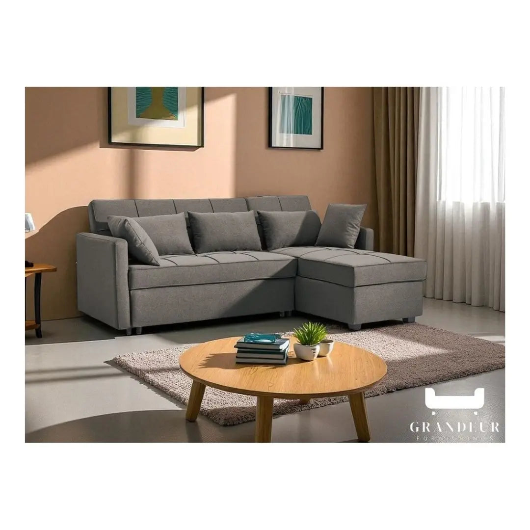 L-Shaped Fabric Sofa Bed Grandeur Furnishings